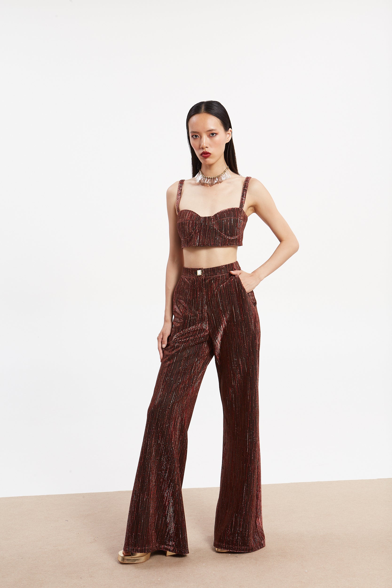 Gloria lurex red bustier top