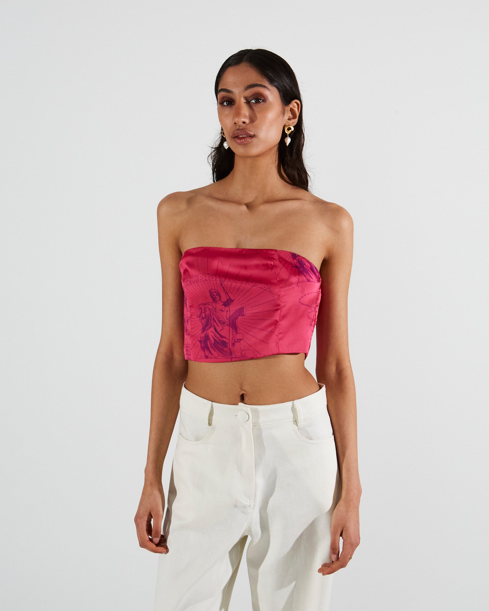 Ananke printed strapless fuchsia top