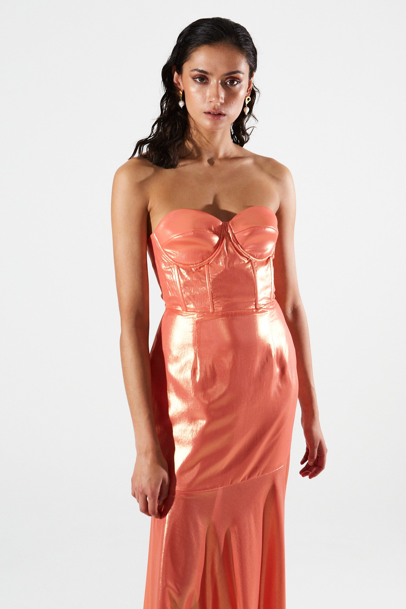 Magnolia shiny corset coral dress
