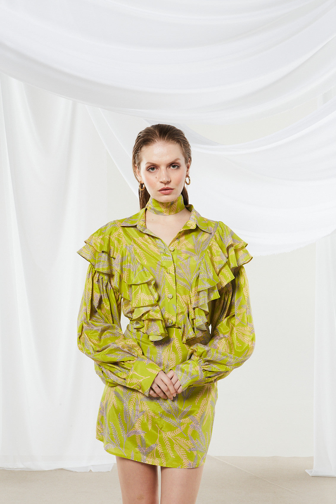 Jasmine printed ruffle shirt