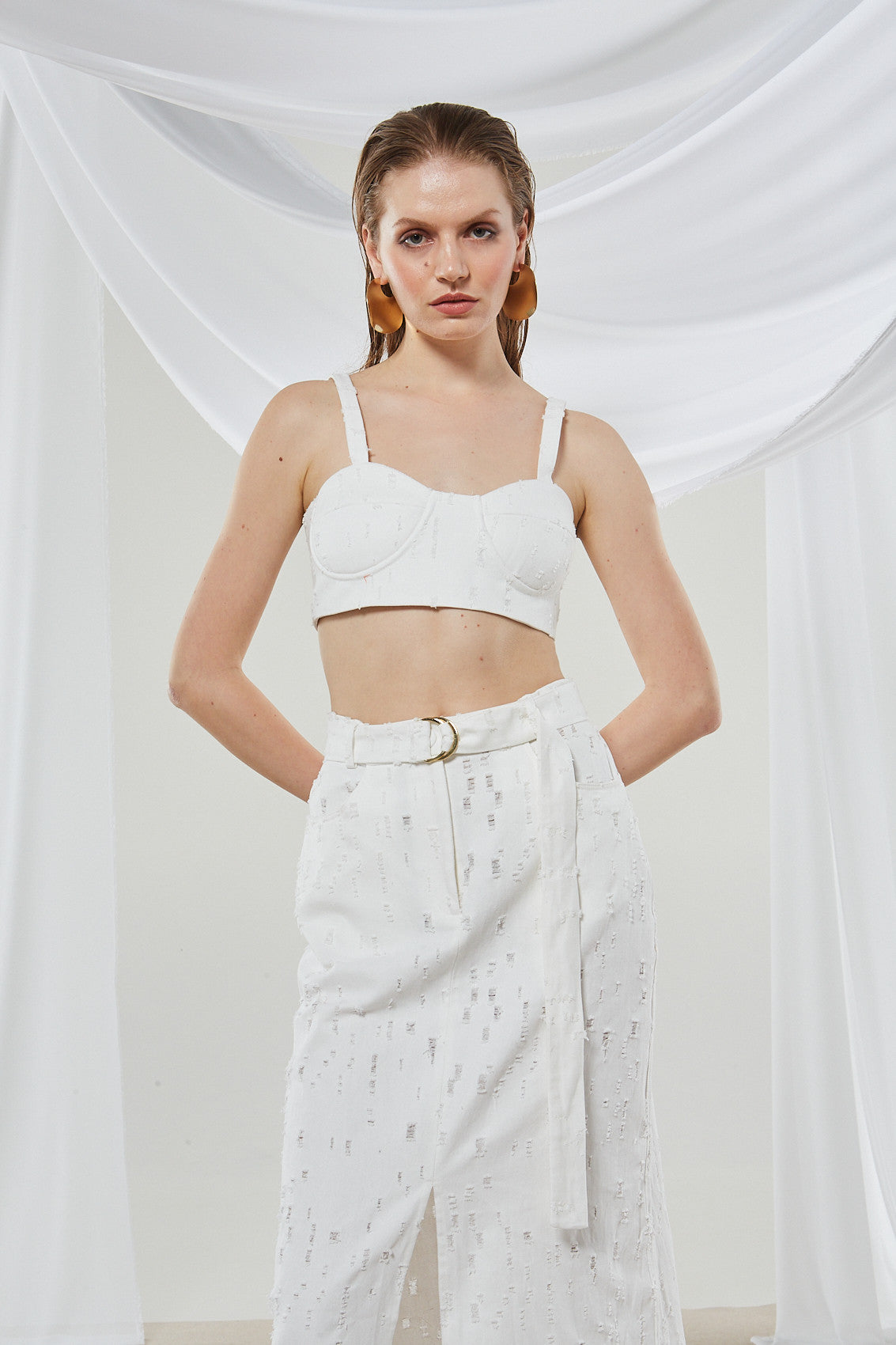 Alyssa denim white crop top