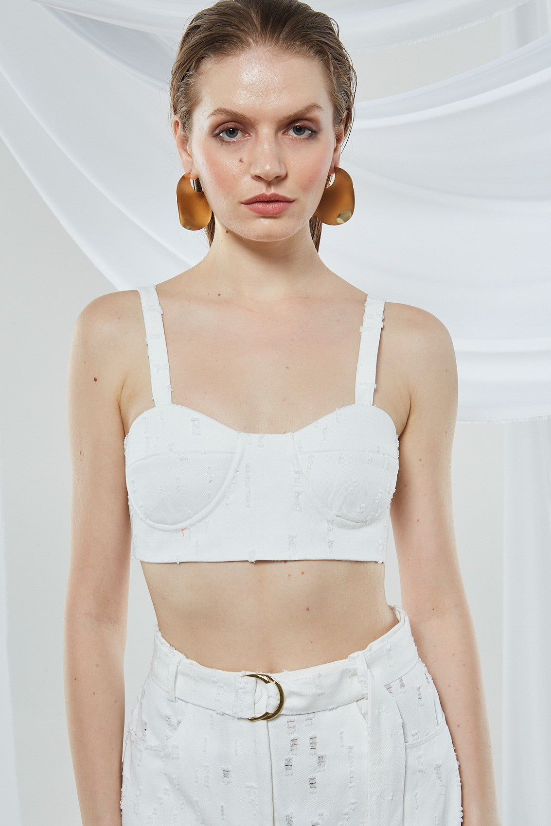 Alyssa denim white crop top