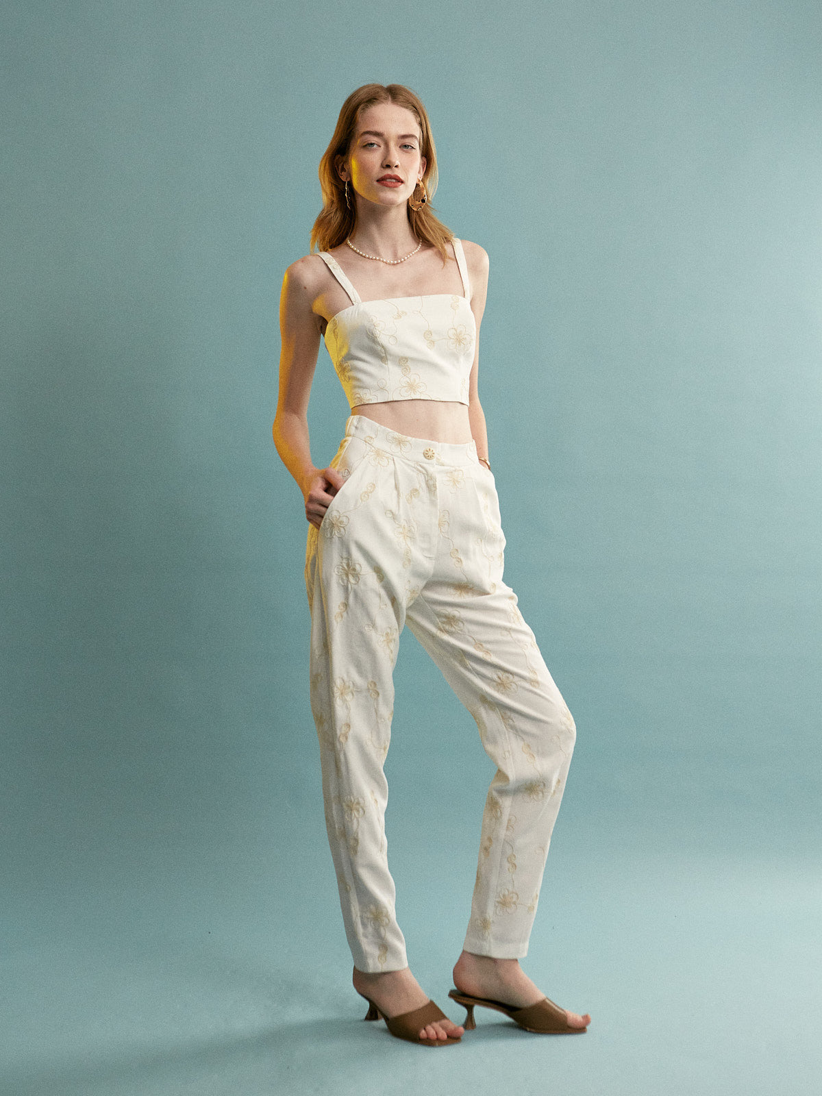 Grace embroidered ecru top