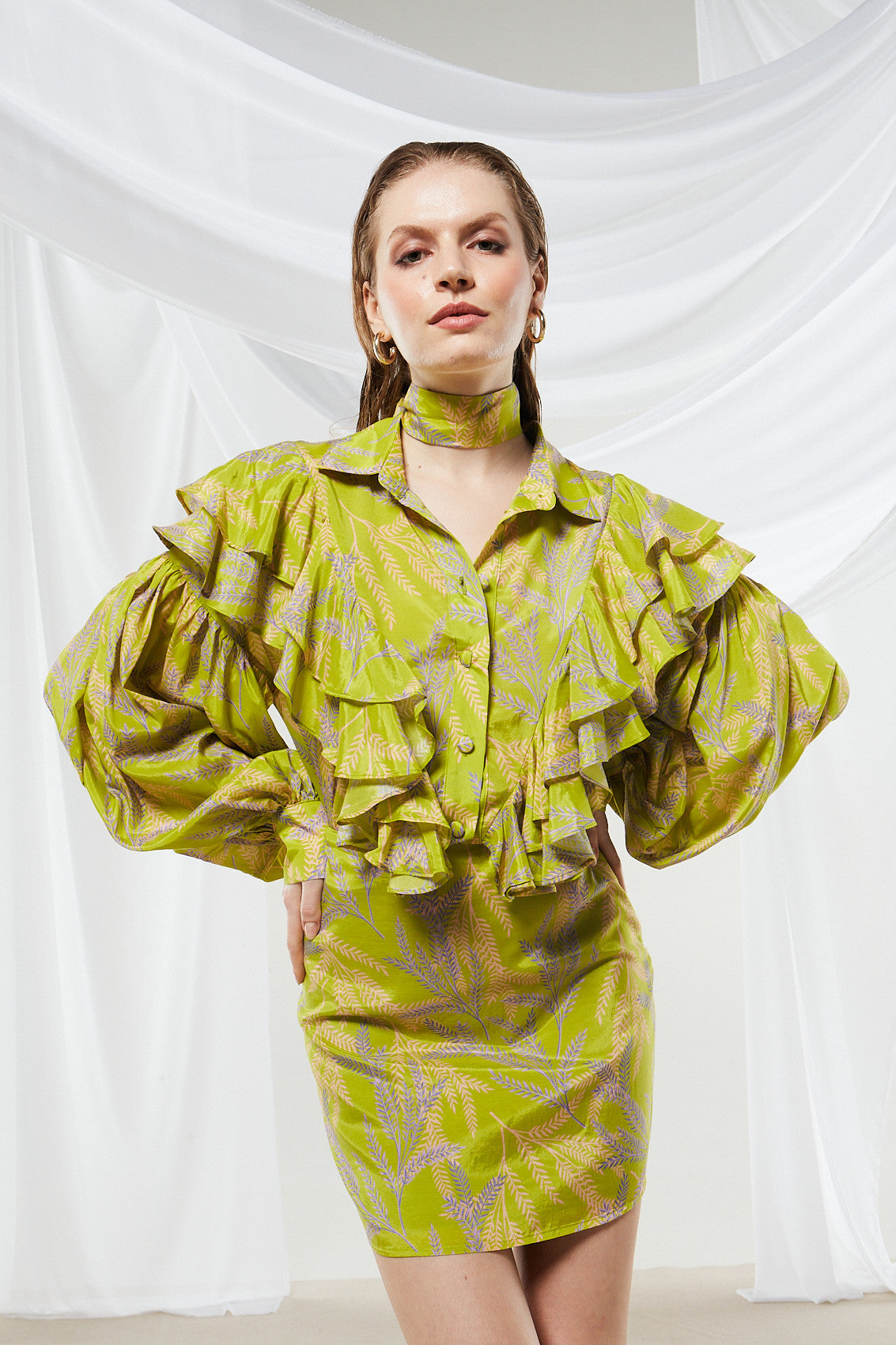 Jasmine printed ruffle shirt