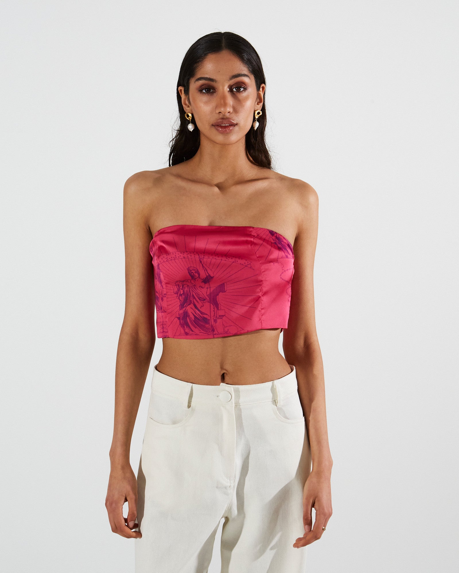 Ananke printed strapless fuchsia top