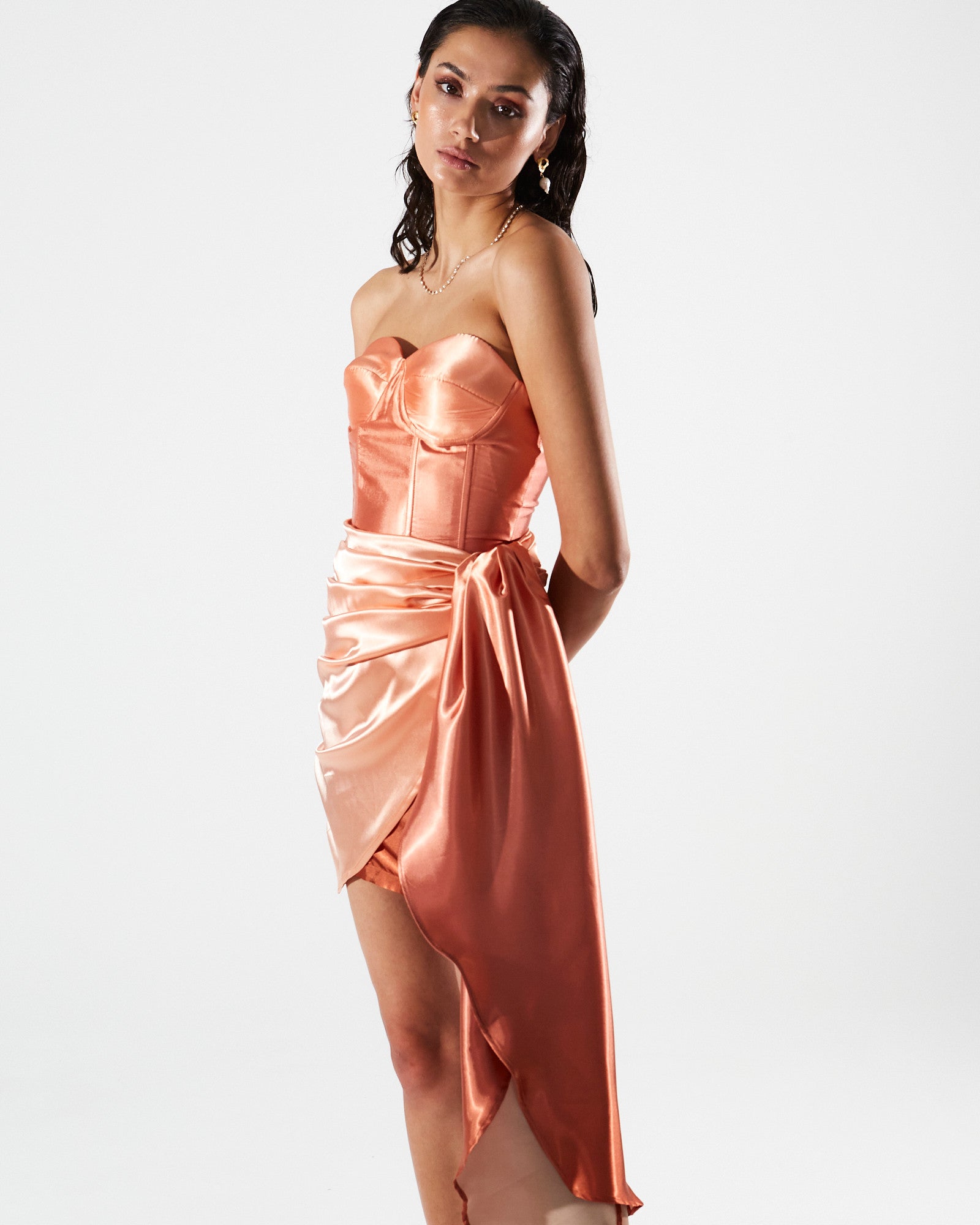 Jolene satin gradient nude skirt