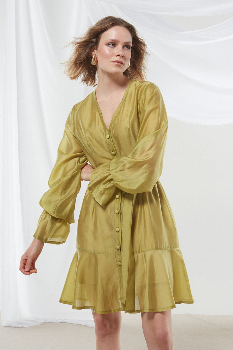 Lily button olive dress