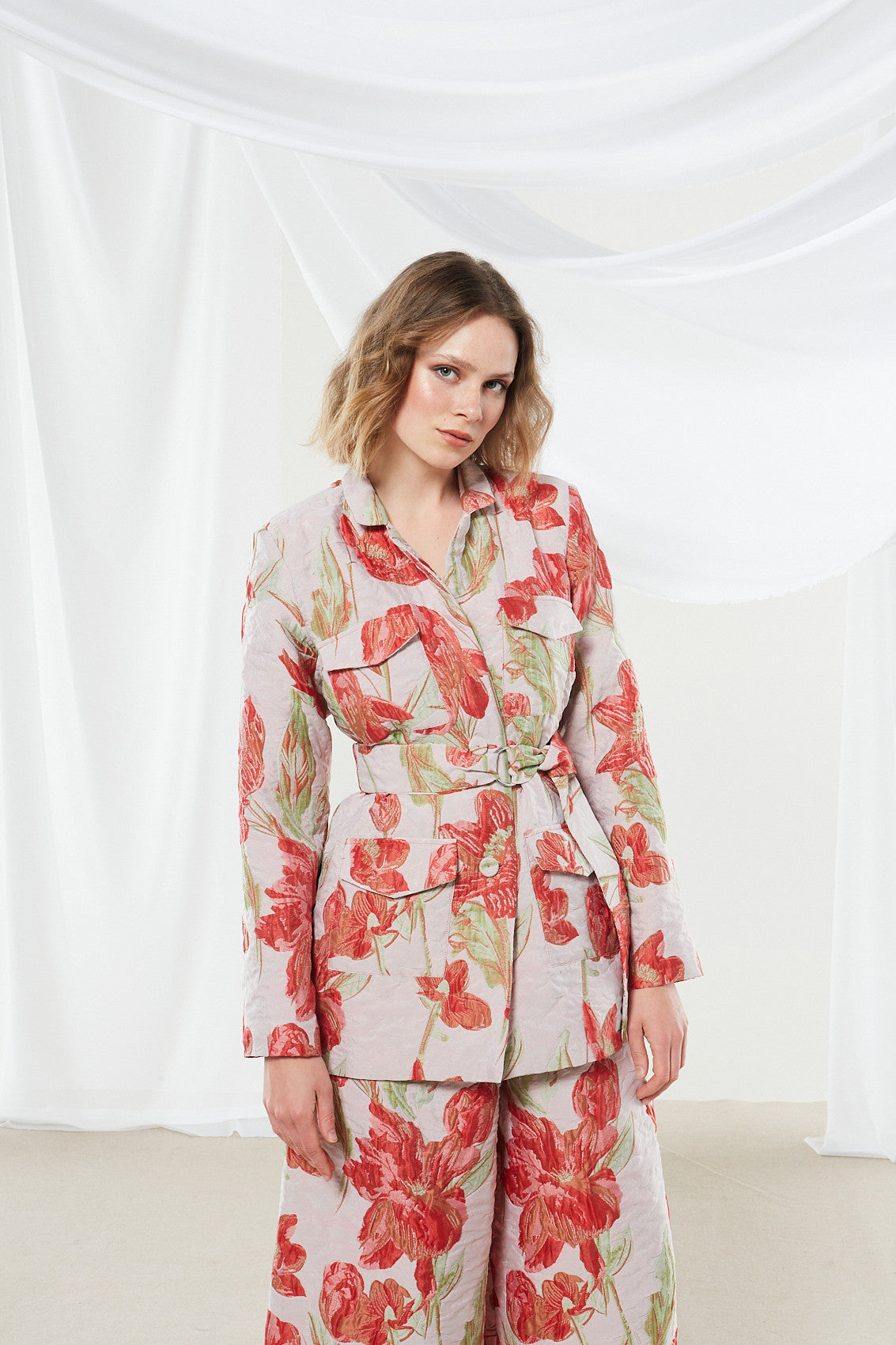 Rose brocade blazer