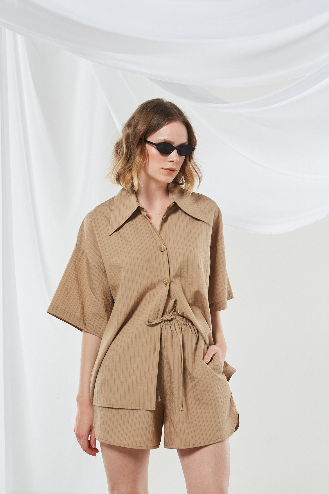 Renata stripe camel shorts