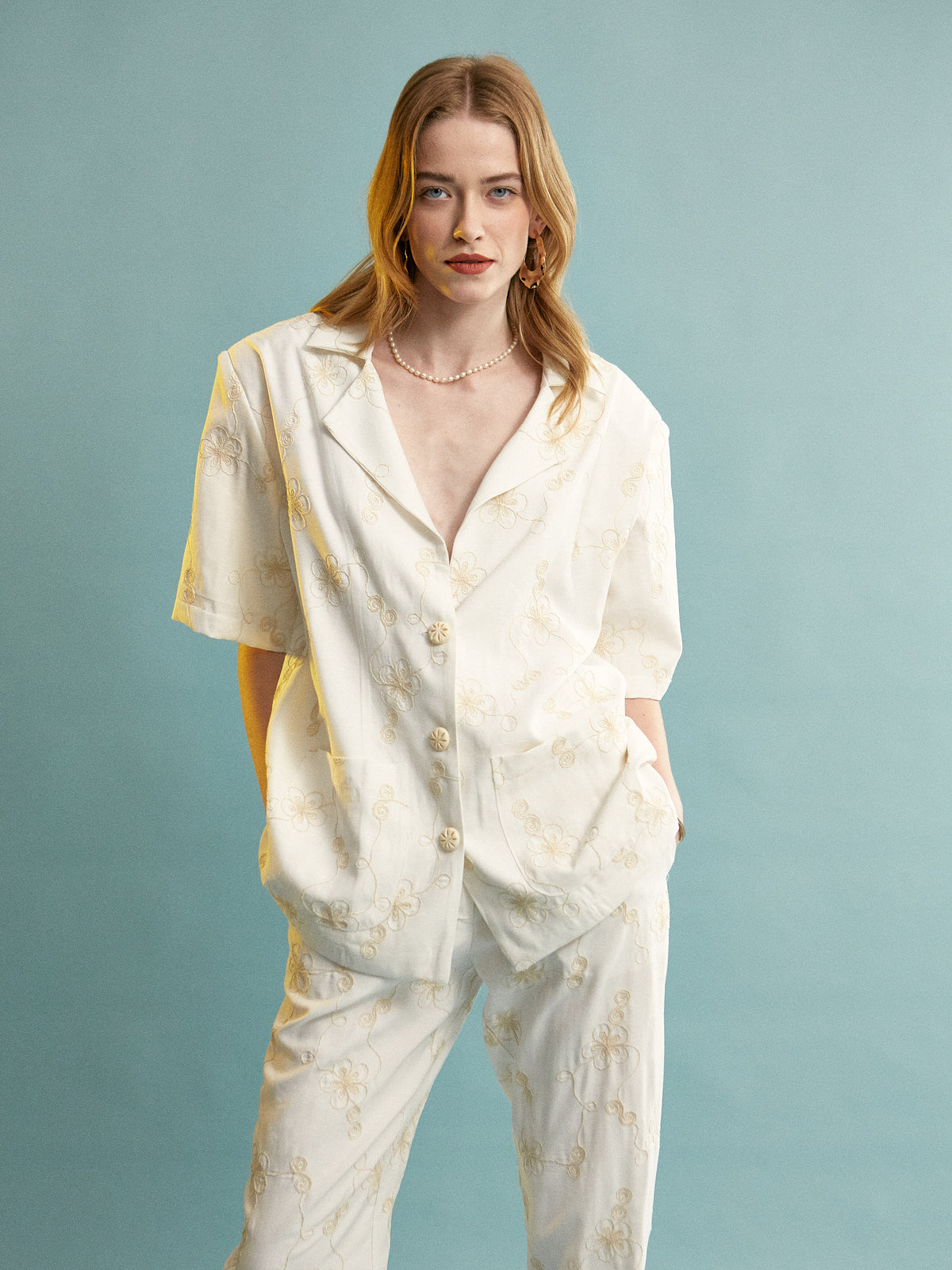 Grace embroidered ecru pants