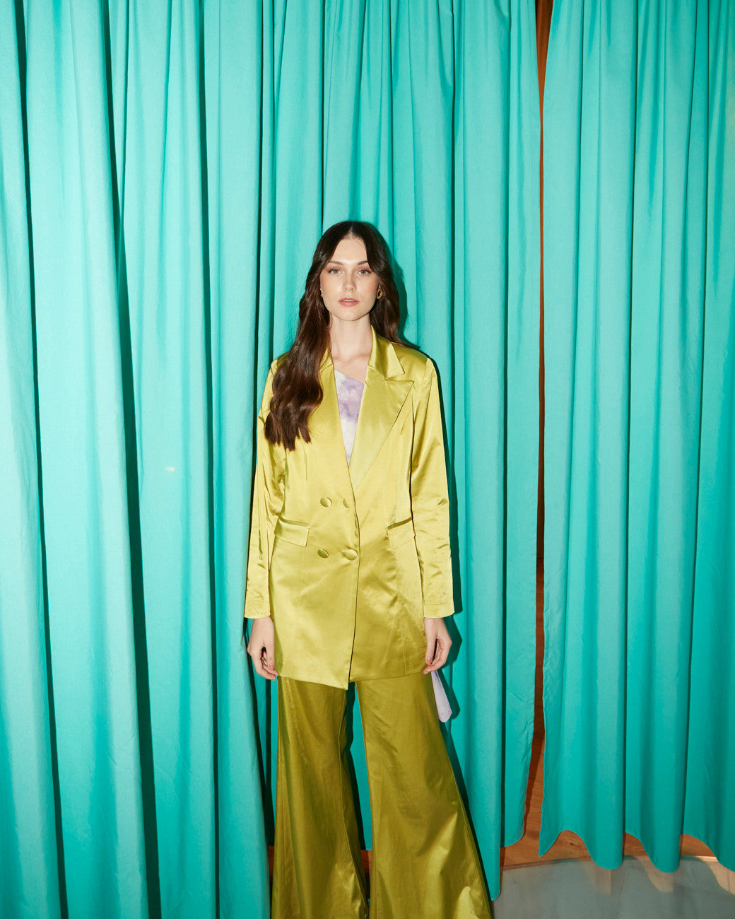 Luna shiny cotton olive pants