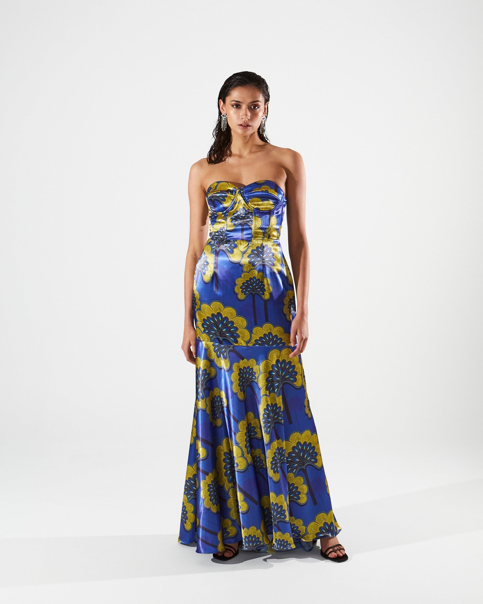 Tessa satin printed corset dress