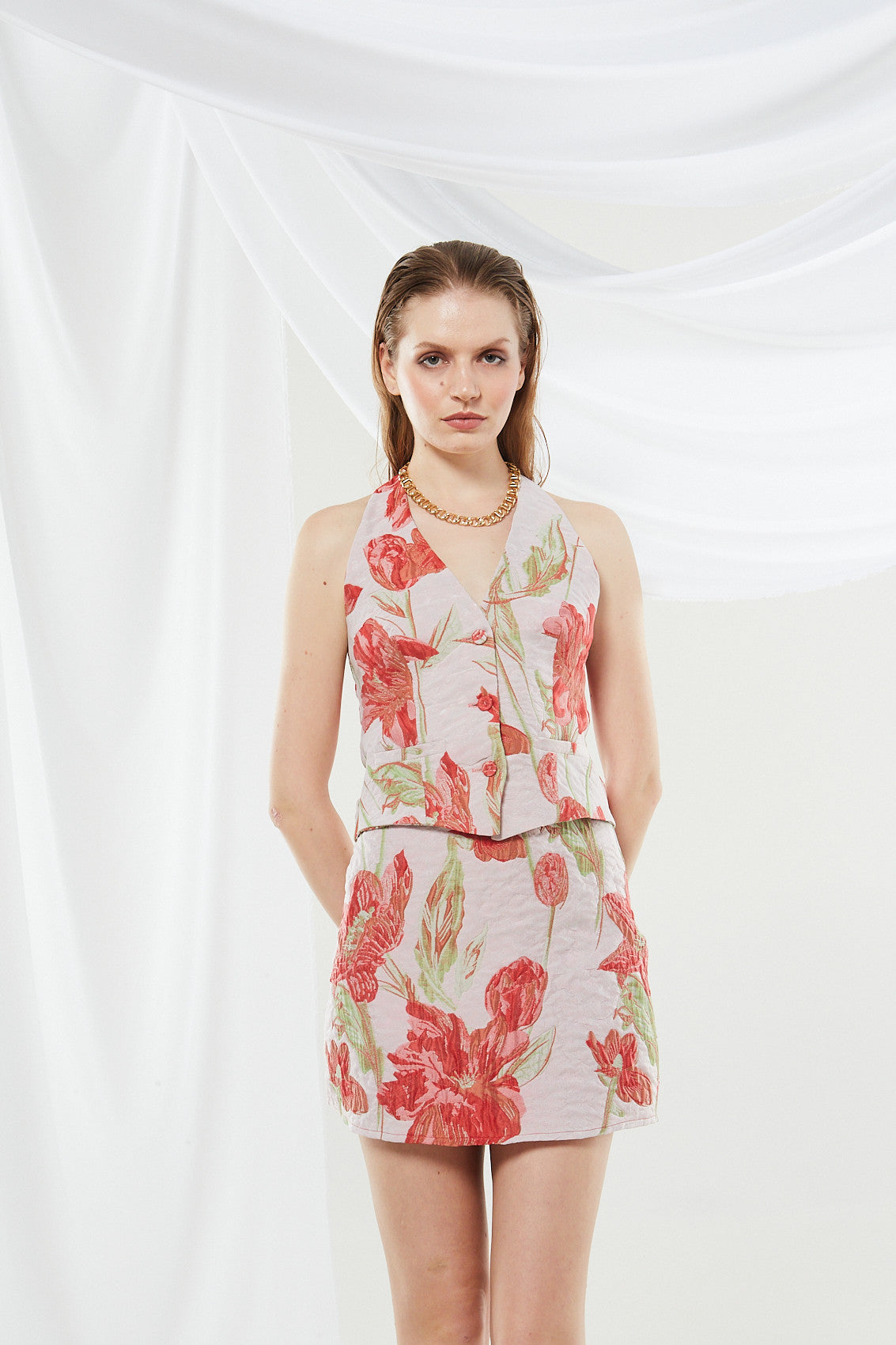 Rose brocade vest