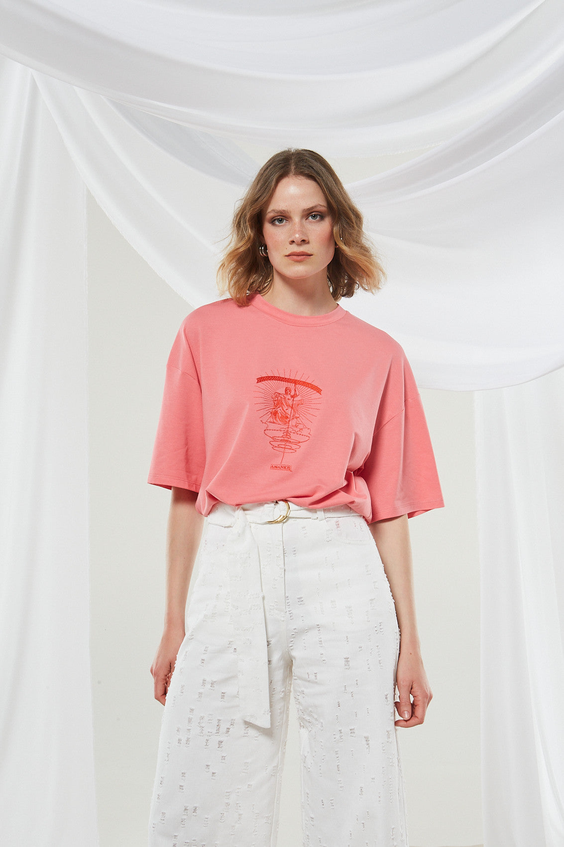 Ananke goddess coral t-shirt