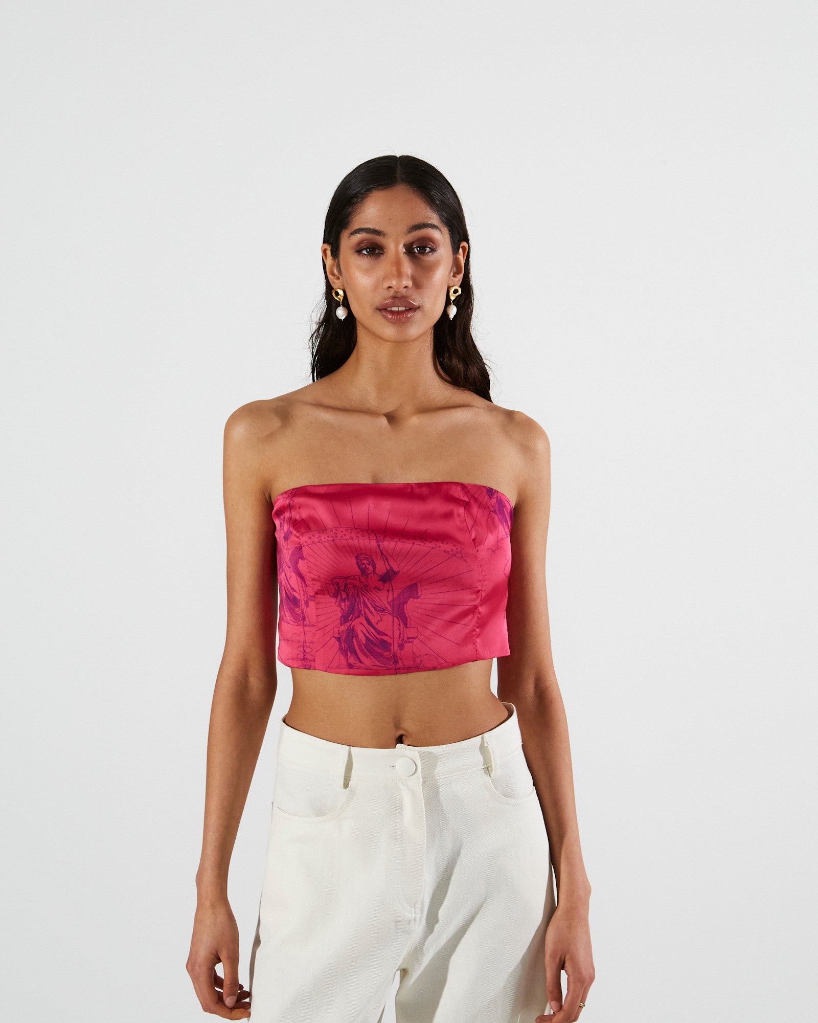 Ananke printed strapless fuchsia top