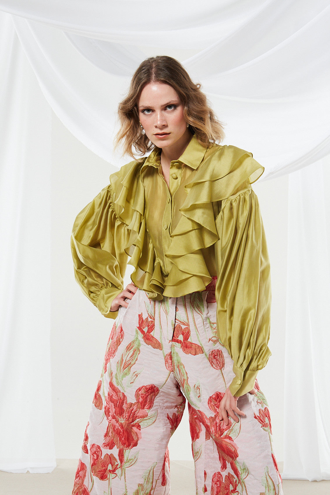 Lily ruffle olive shirt