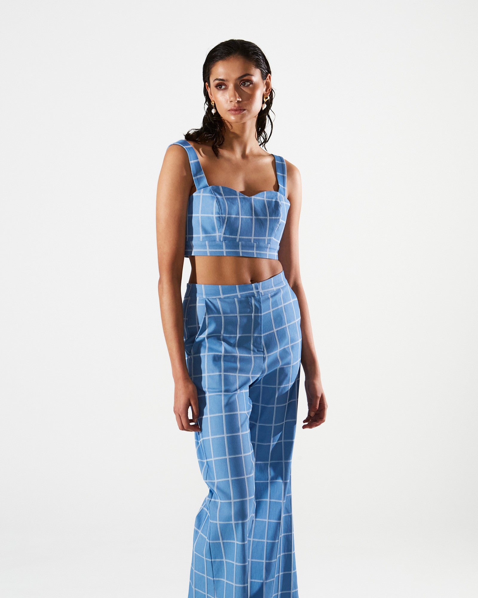Philippa denim plaid bustier top