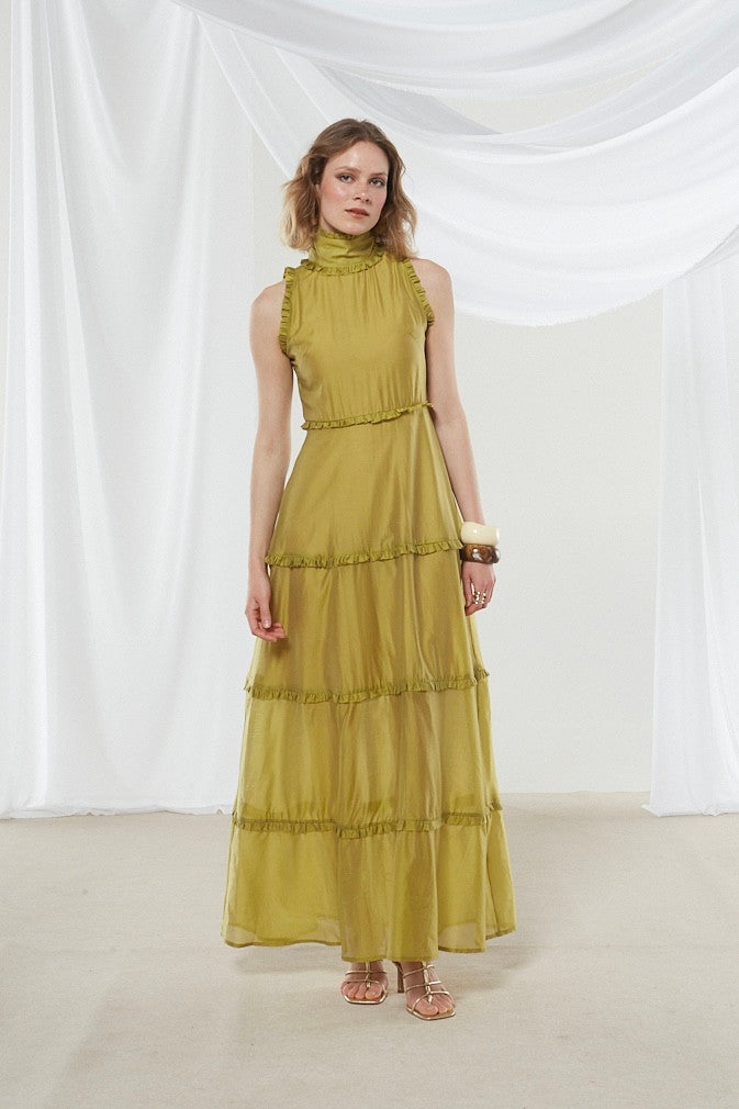 Lily high neck olive dress