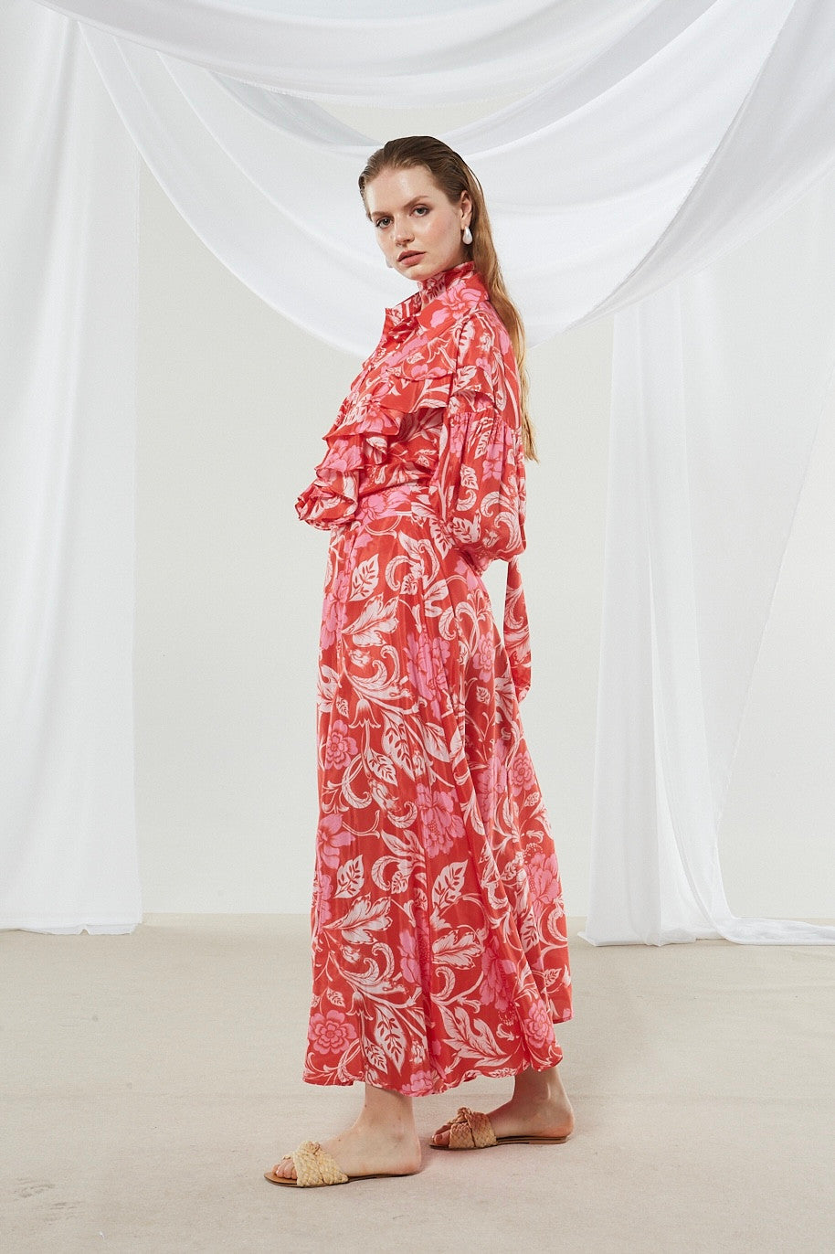 Camellia printed wide skirt