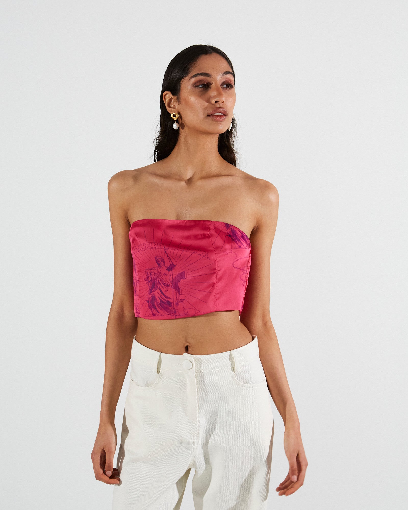 Ananke printed strapless fuchsia top