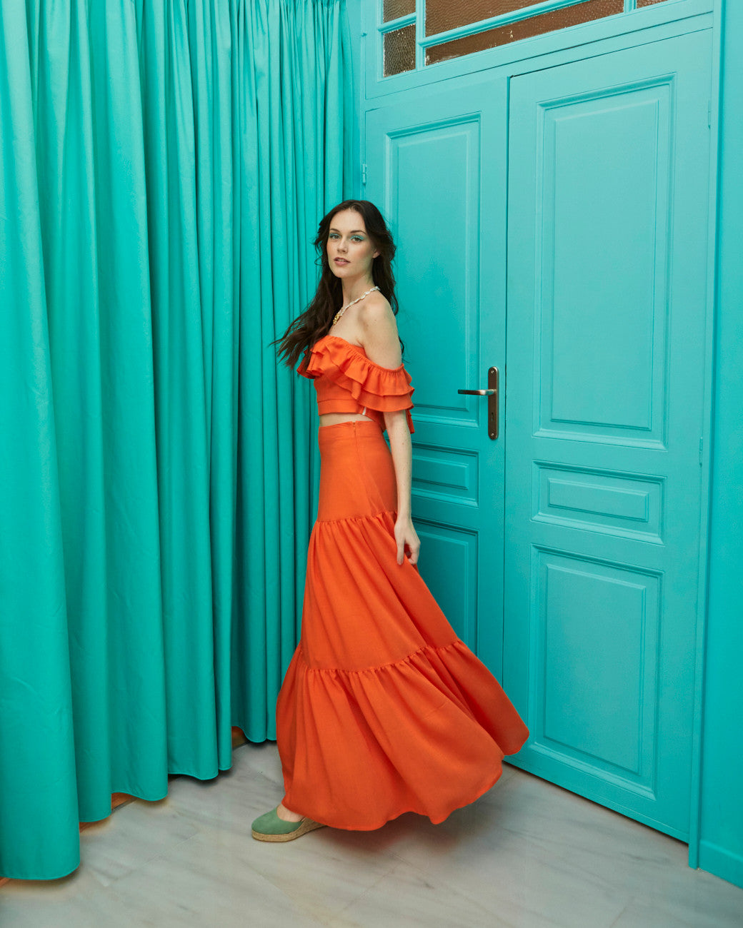 Nicole wide orange skirt