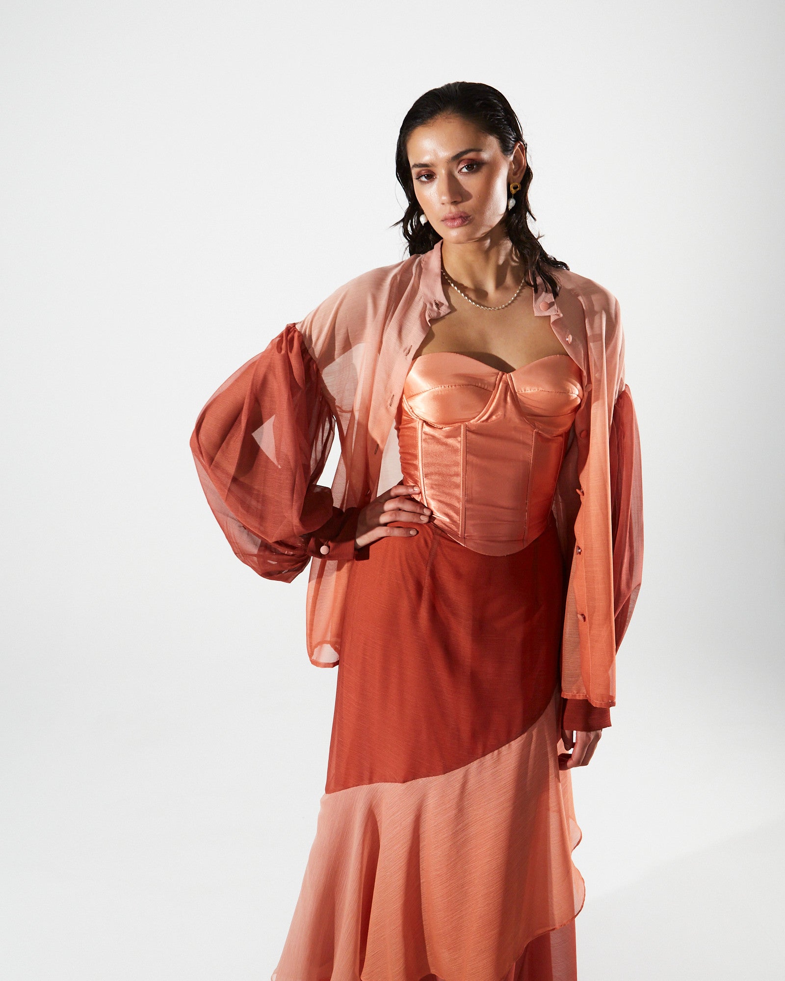 Jolene ruffle gradient nude skirt