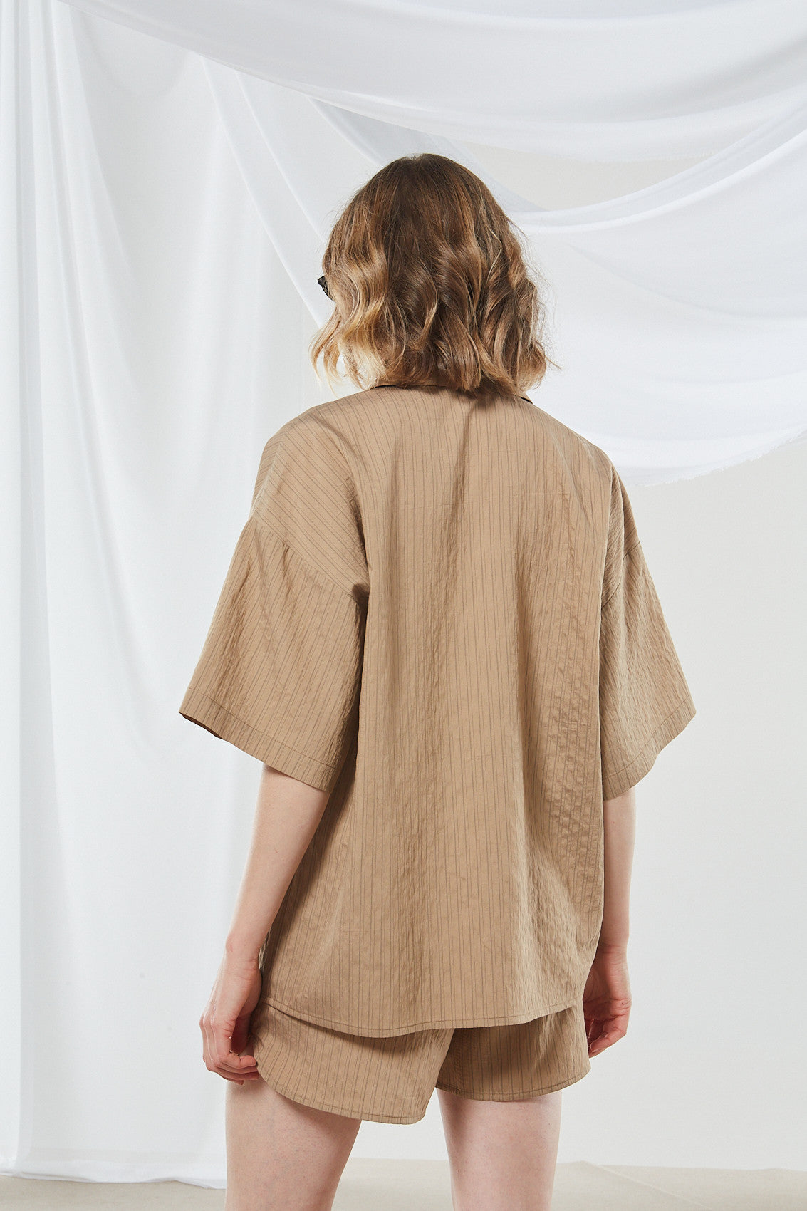 Renata stripe camel shirt
