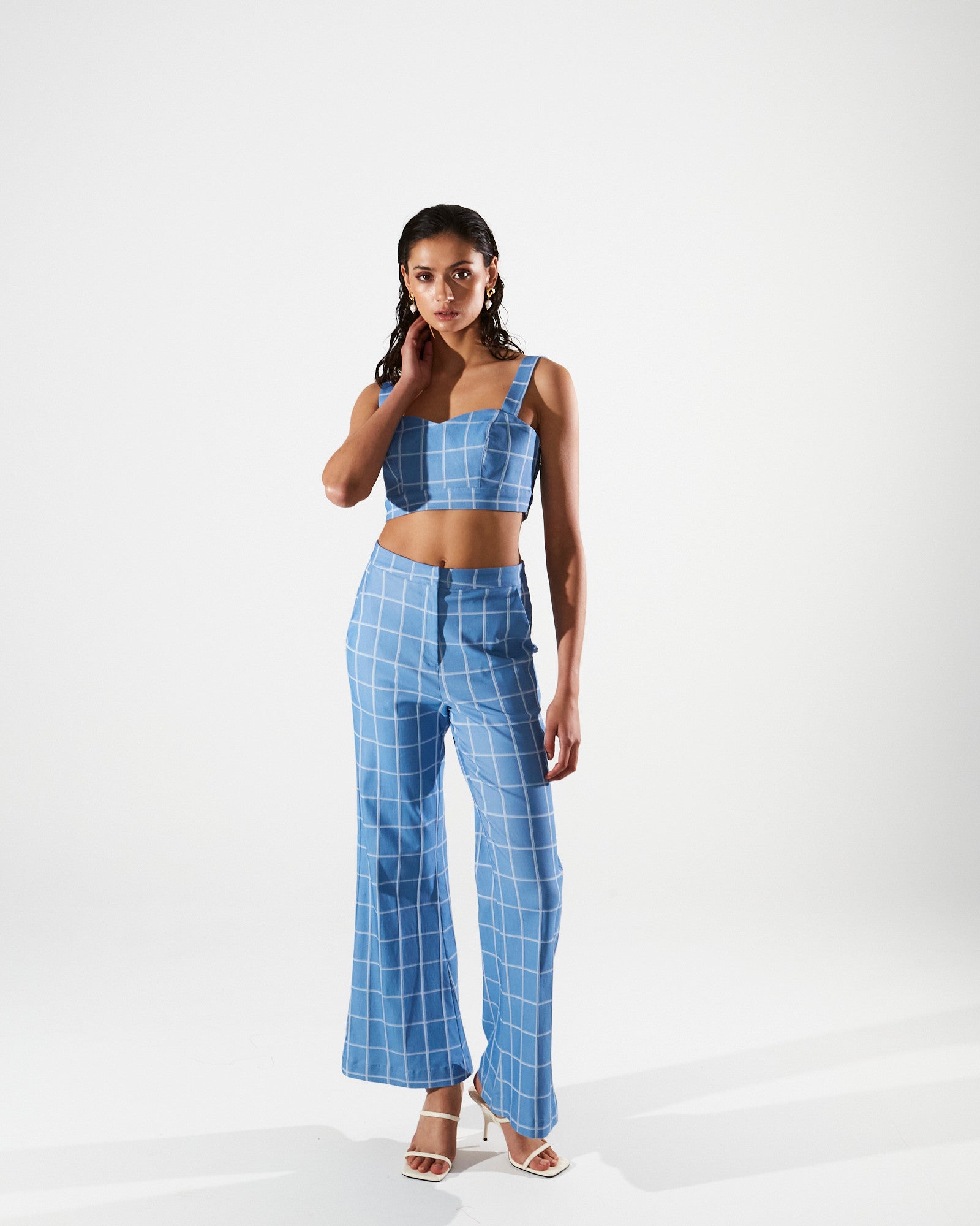 Philippa denim plaid bustier top
