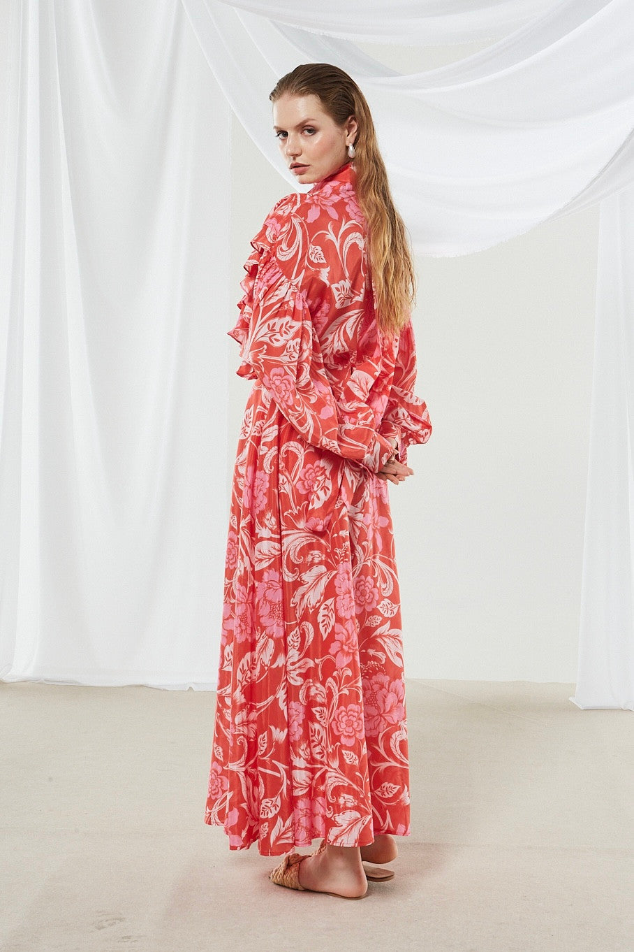 Camellia printed wide skirt