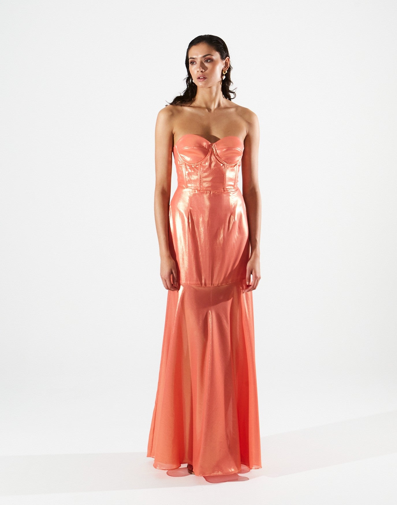 Magnolia shiny corset coral dress