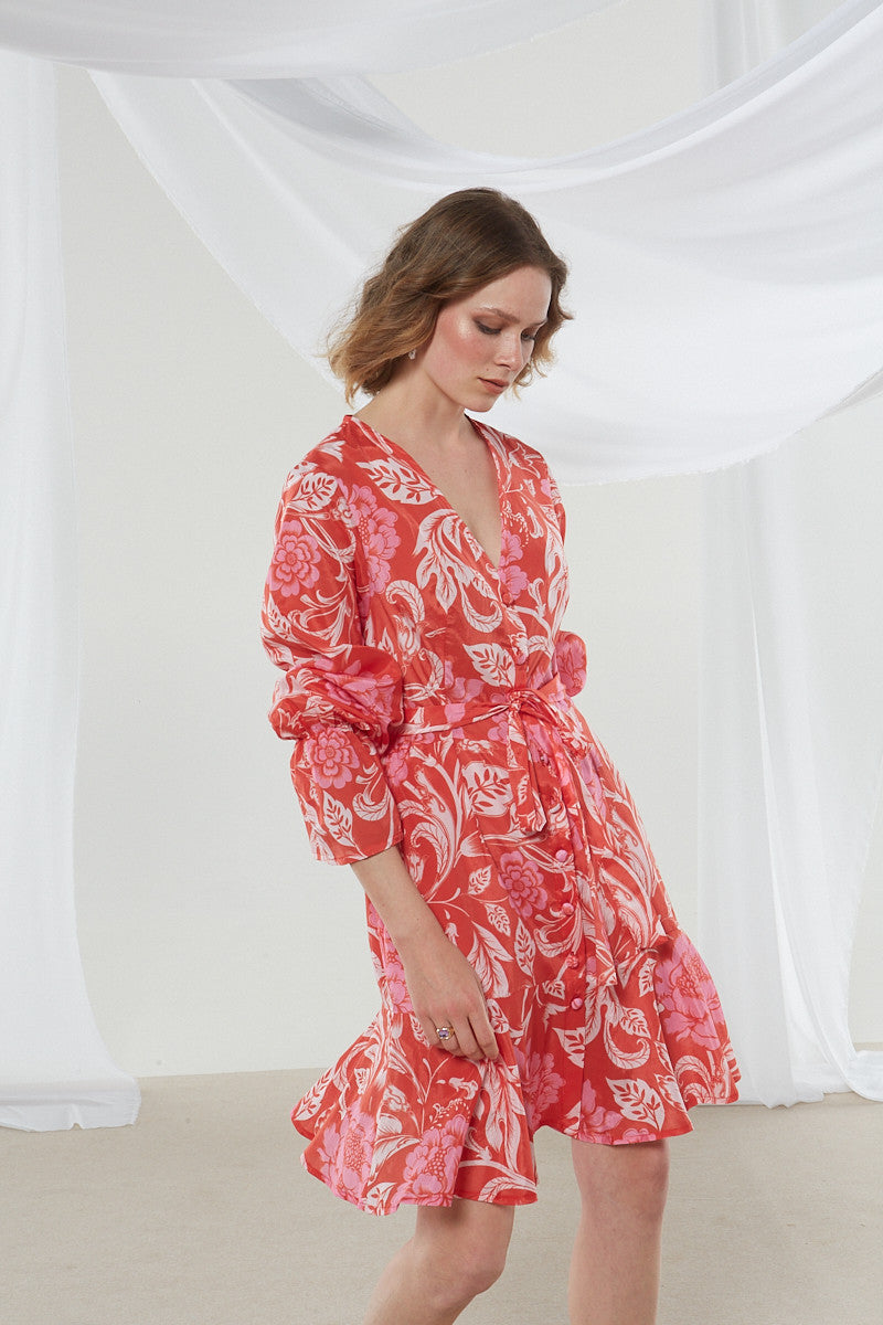 Camellia button mini dress