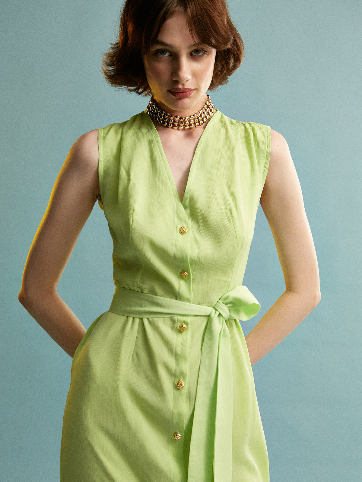 Amaya button sleeveless green dress Ananke Amaya button sleeveless green dress Ananke