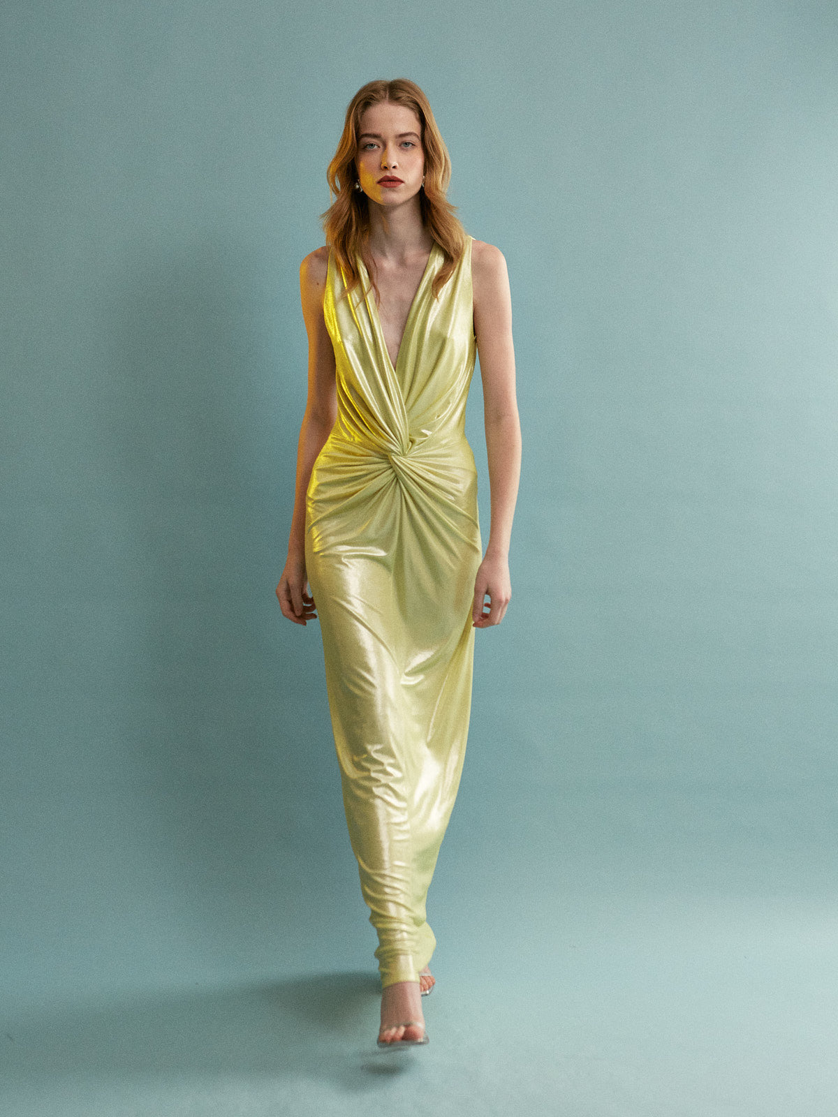 Emma metallic yellow dress