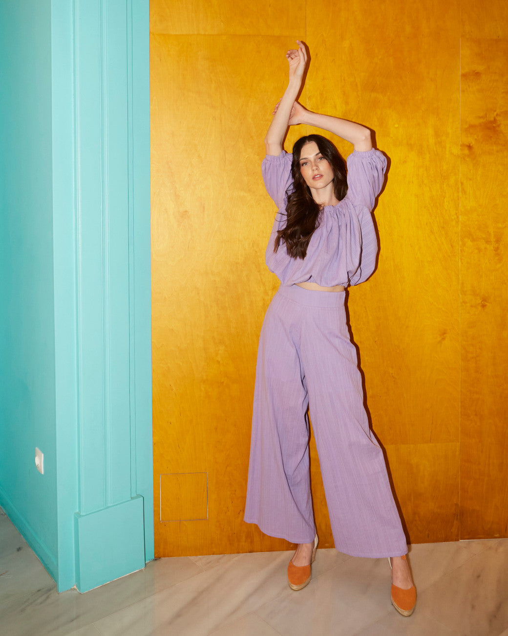 Esther cotton broderie lilac pants