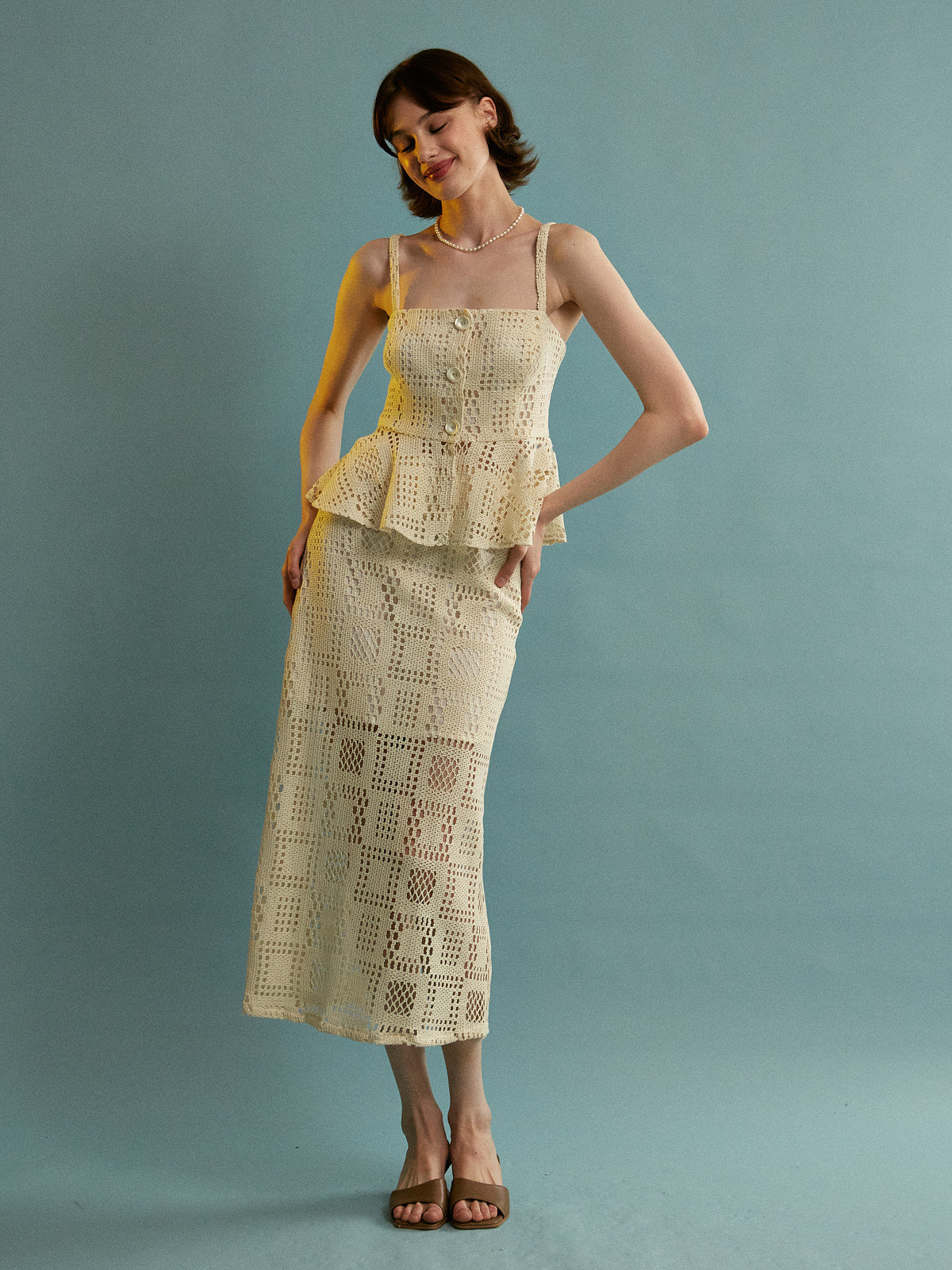 Cheryl cotton knitted ecru skirt