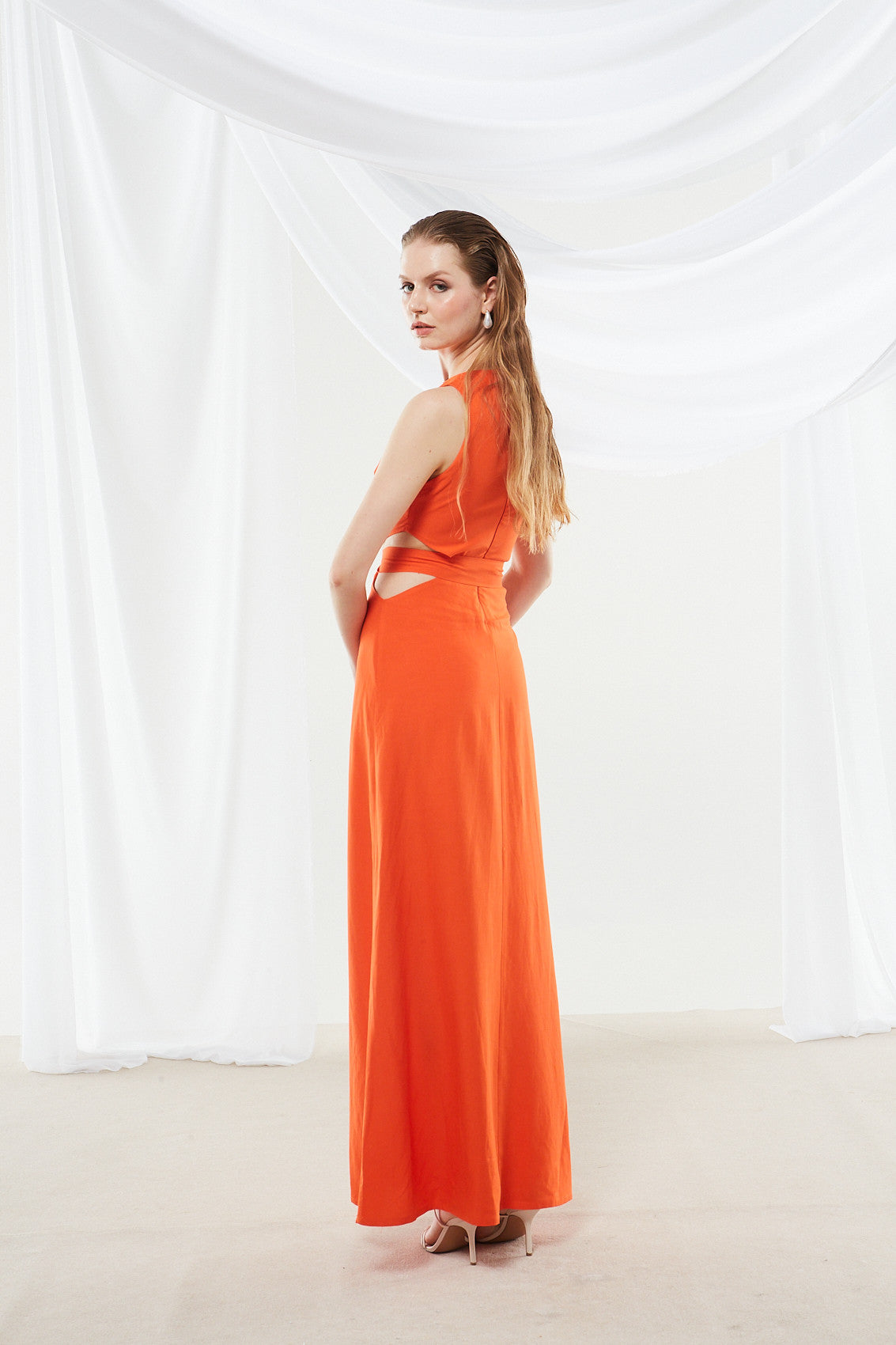 Ivy cut out coral red dress