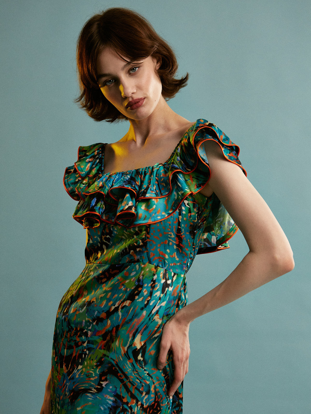 Linda leopard satin ruffle dress