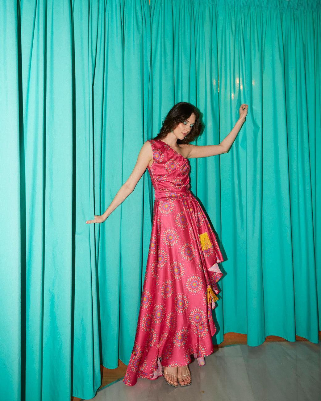 Vivian one shoulder satin printed dress