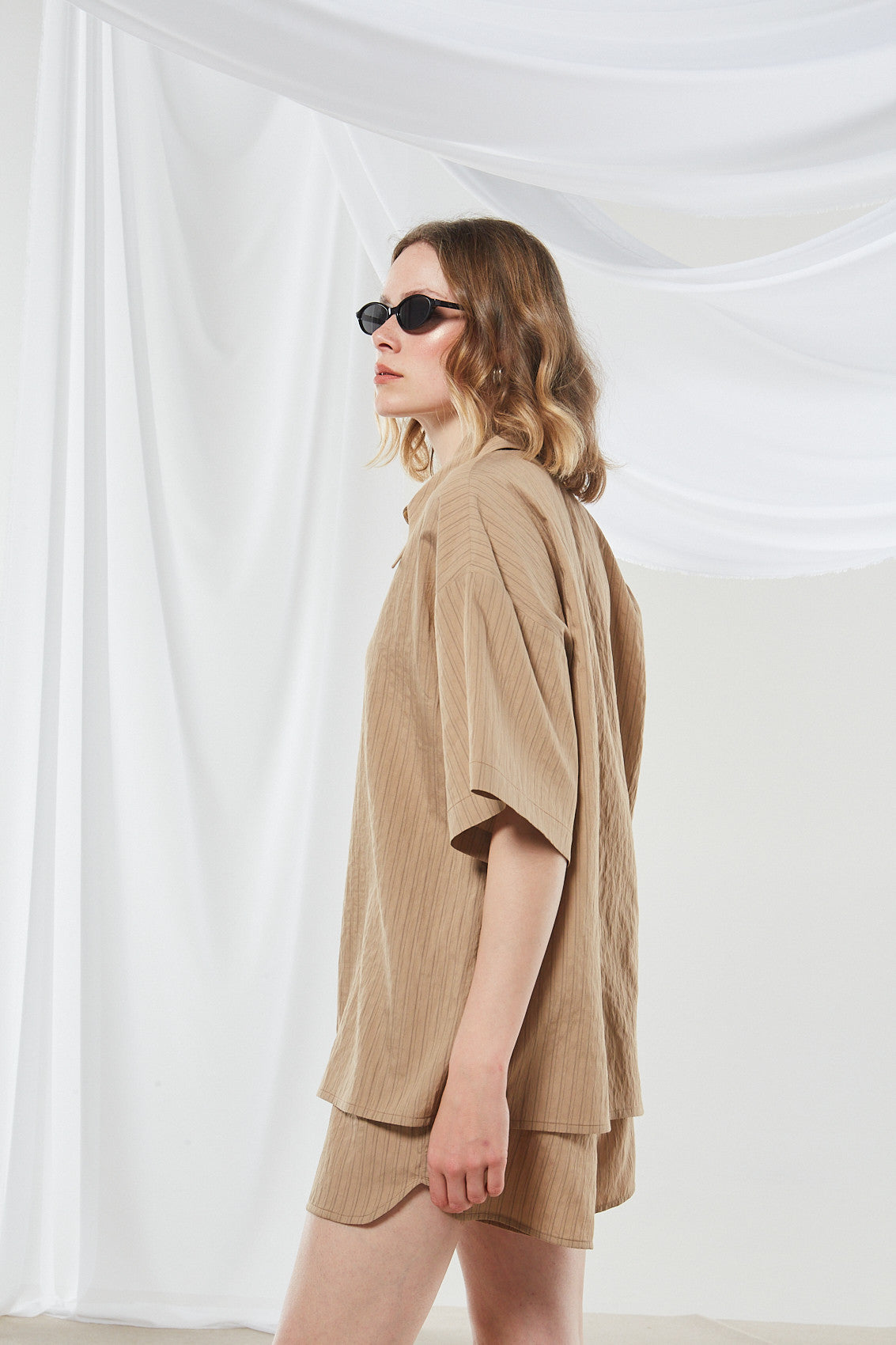 Renata stripe camel shirt