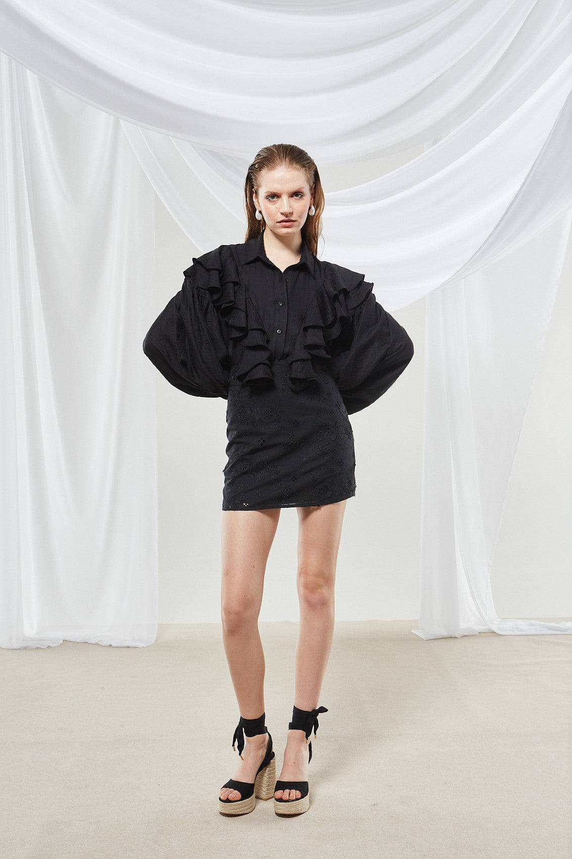 Aster broderie mini black skirt