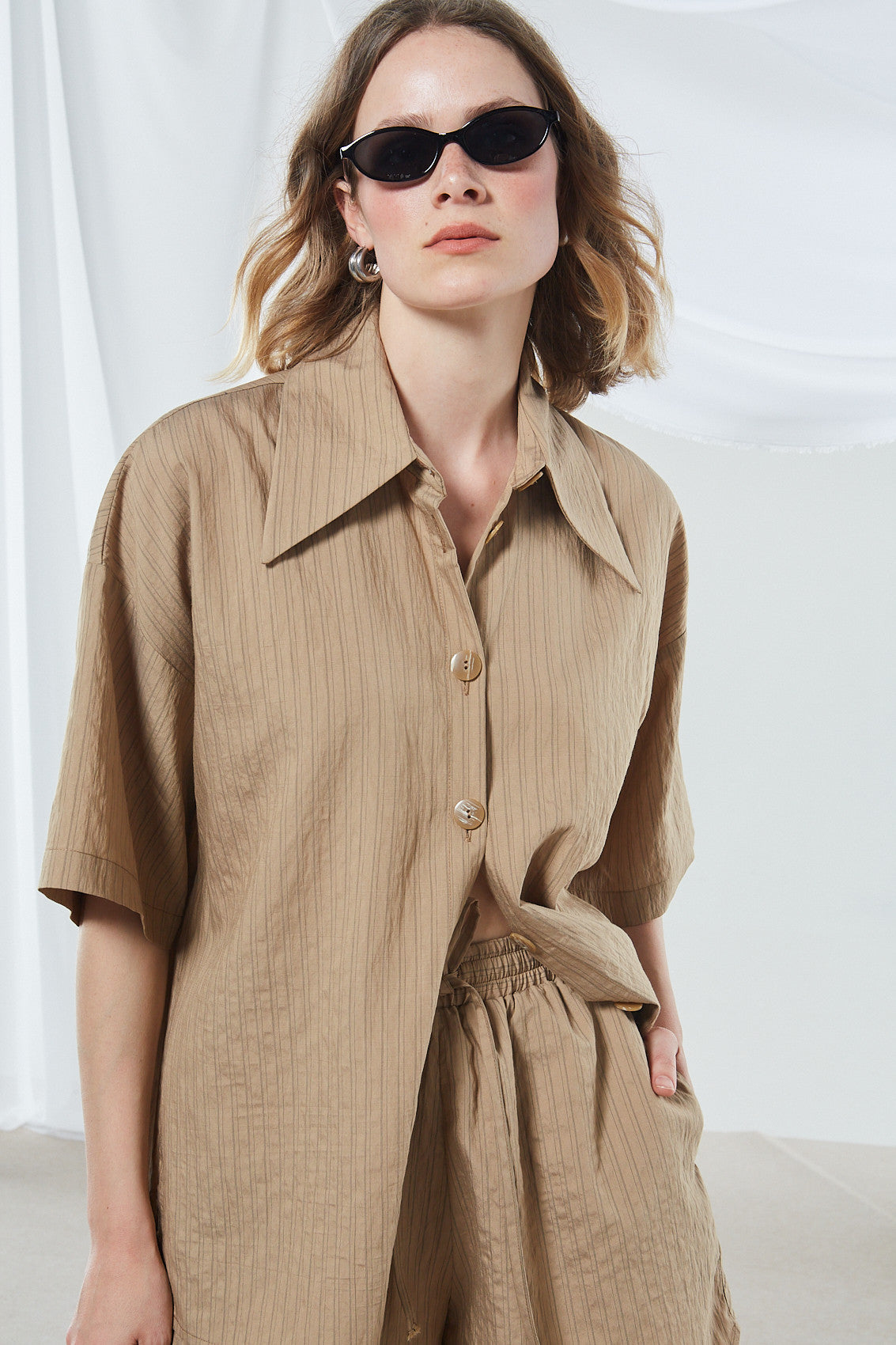 Renata stripe camel shirt