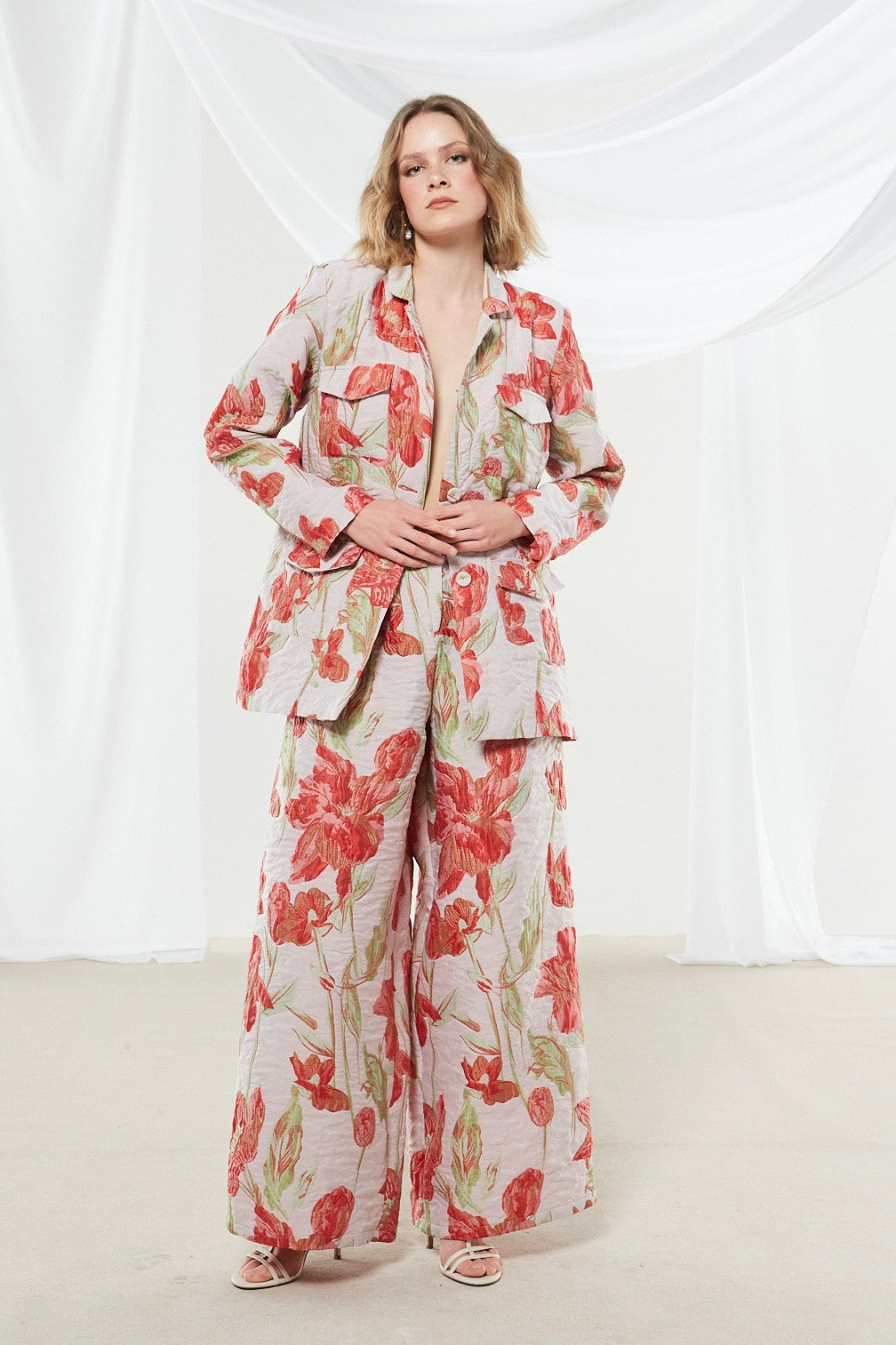 Rose brocade blazer