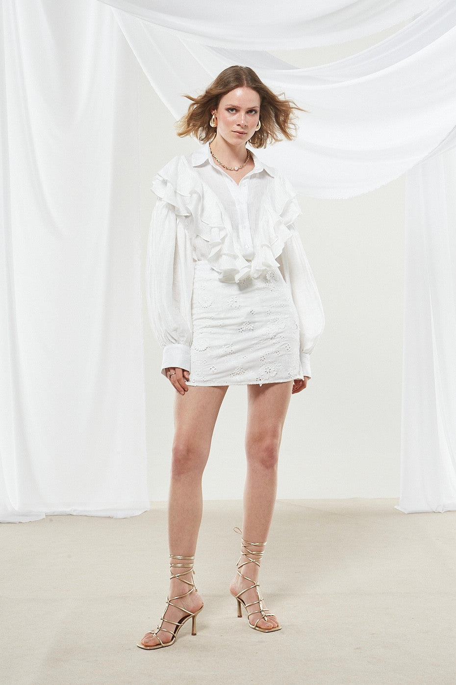 Aster broderie mini white skirt