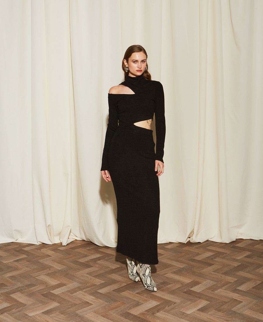 Clara rib knit black dress