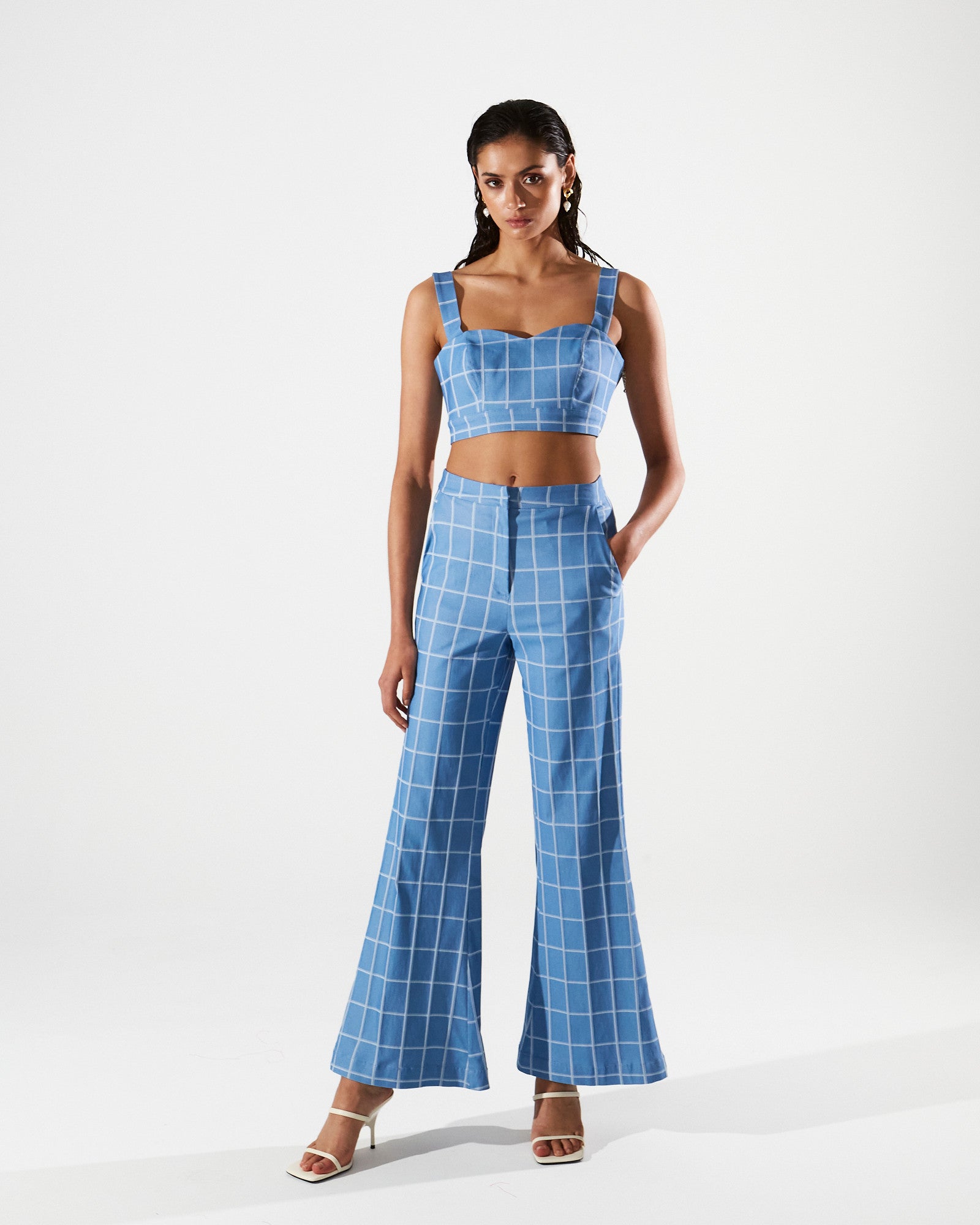 Philippa denim plaid bustier top