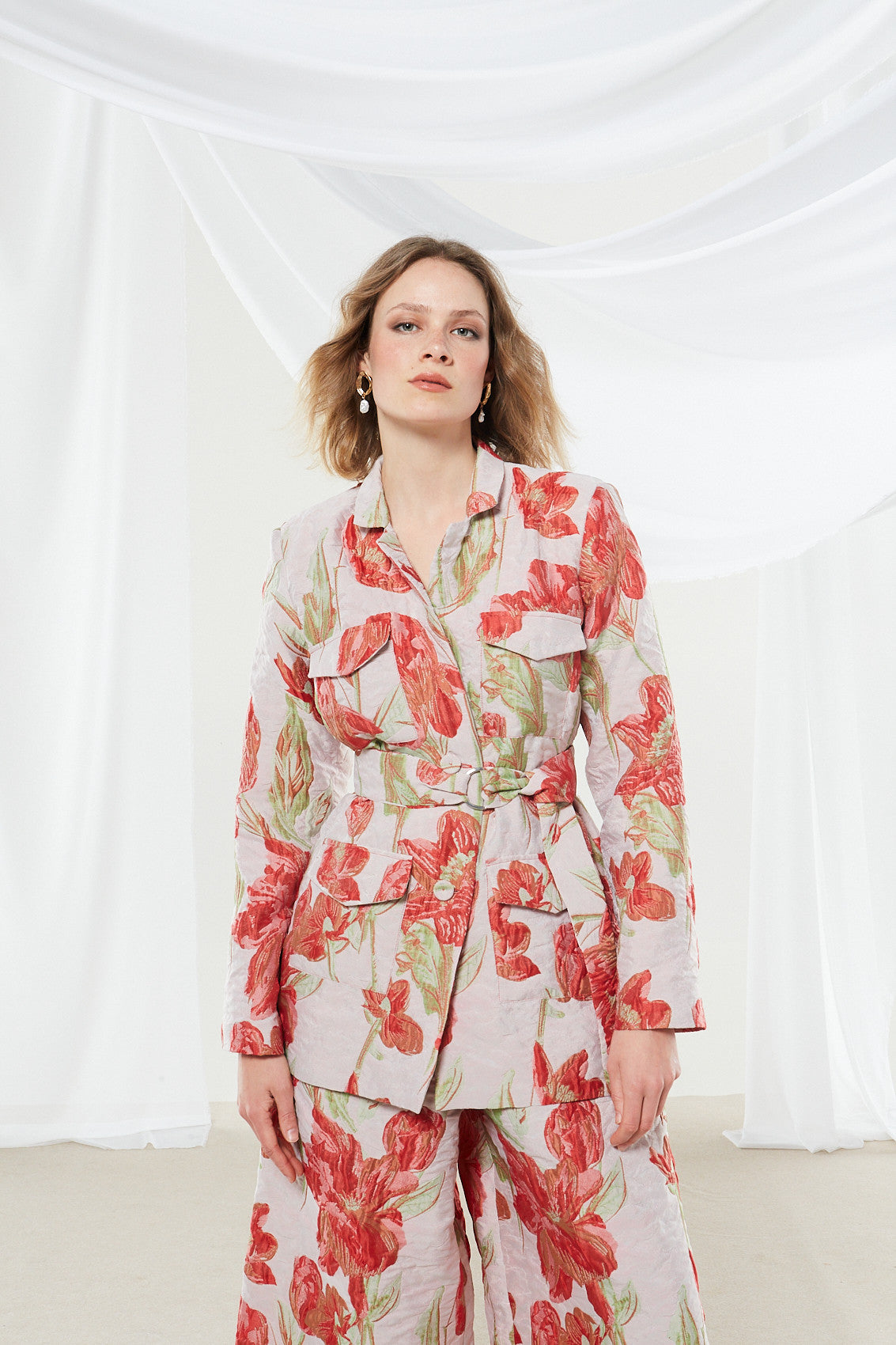 Rose brocade blazer