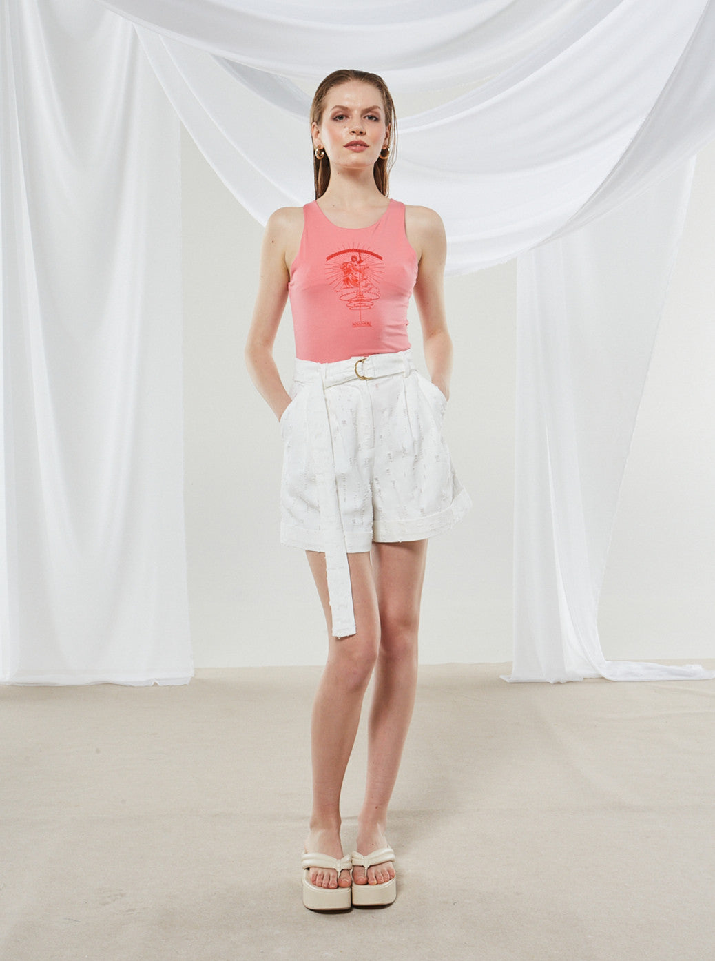 Ananke goddess coral top