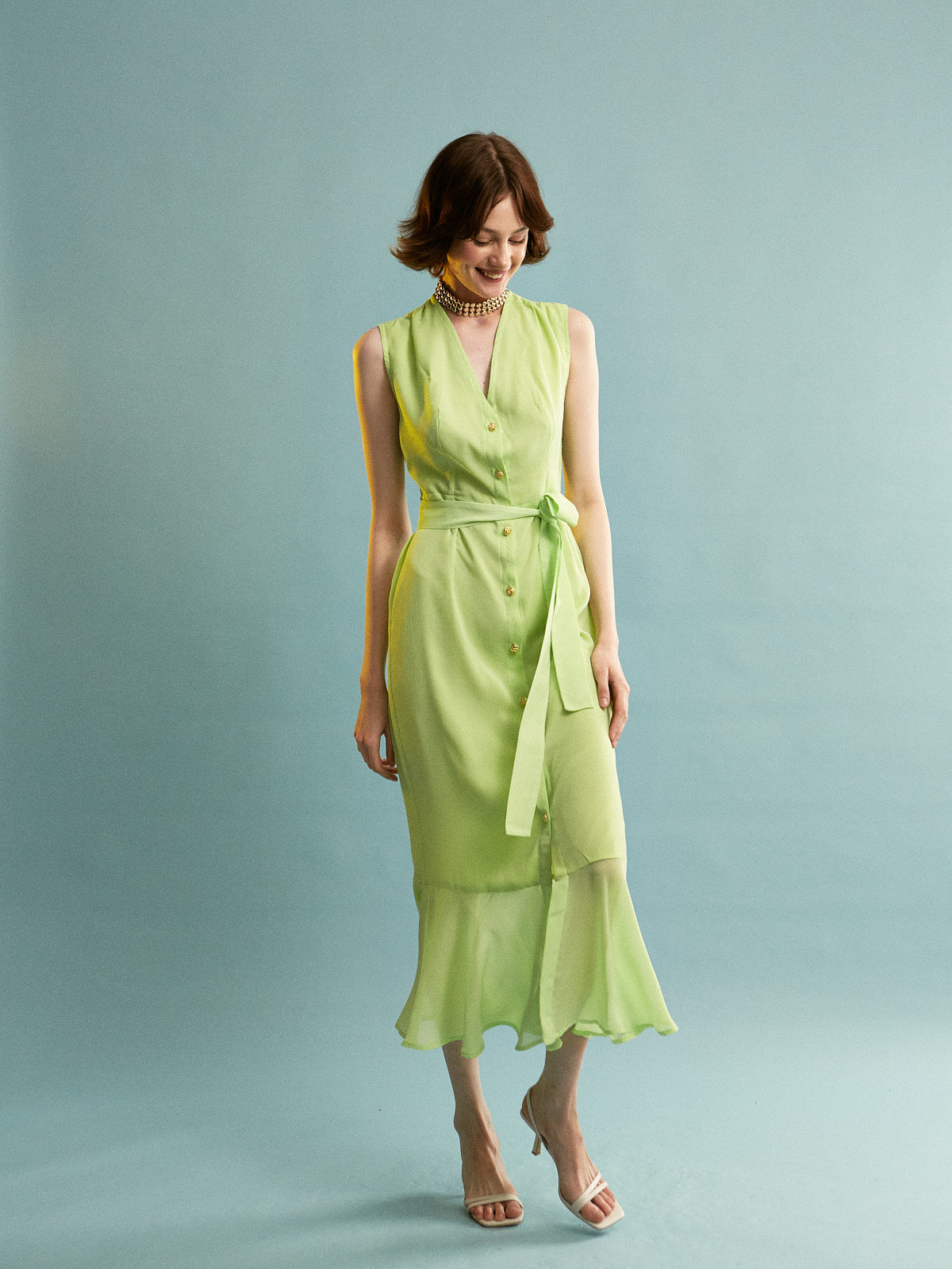 Amaya button sleeveless green dress Ananke Amaya button sleeveless green dress Ananke
