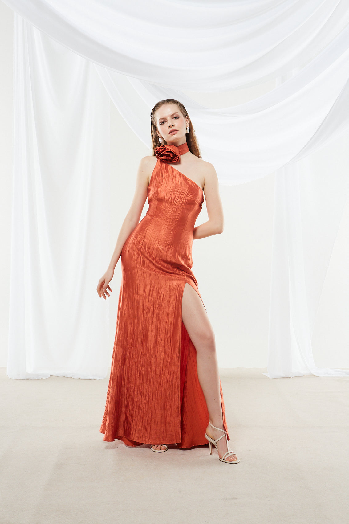 Zinnia one shoulder rust orange dress Ananke Zinnia one shoulder rust orange dress Ananke