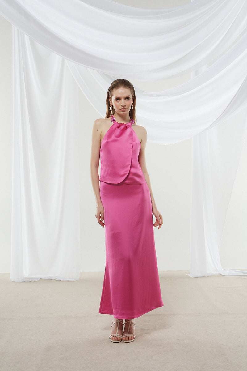 Narcissa satin fuchsia skirt